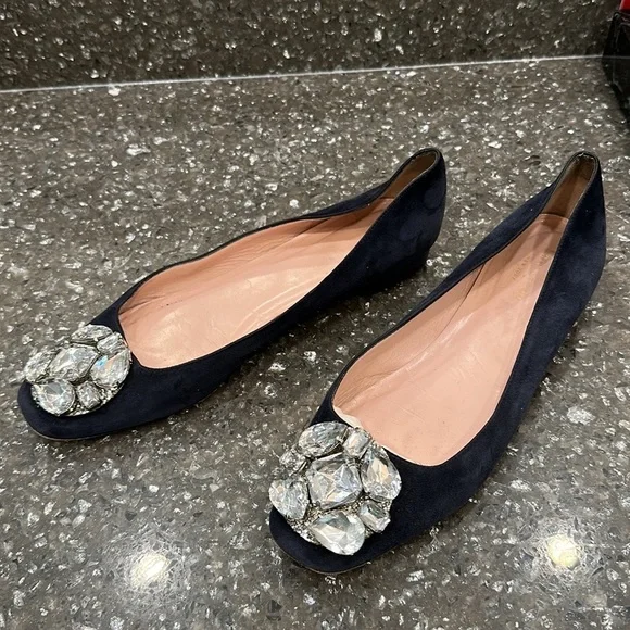 Kate Spade Navy Suede Embellished Ballet Flats Size 9 - Picture 2 of 4
